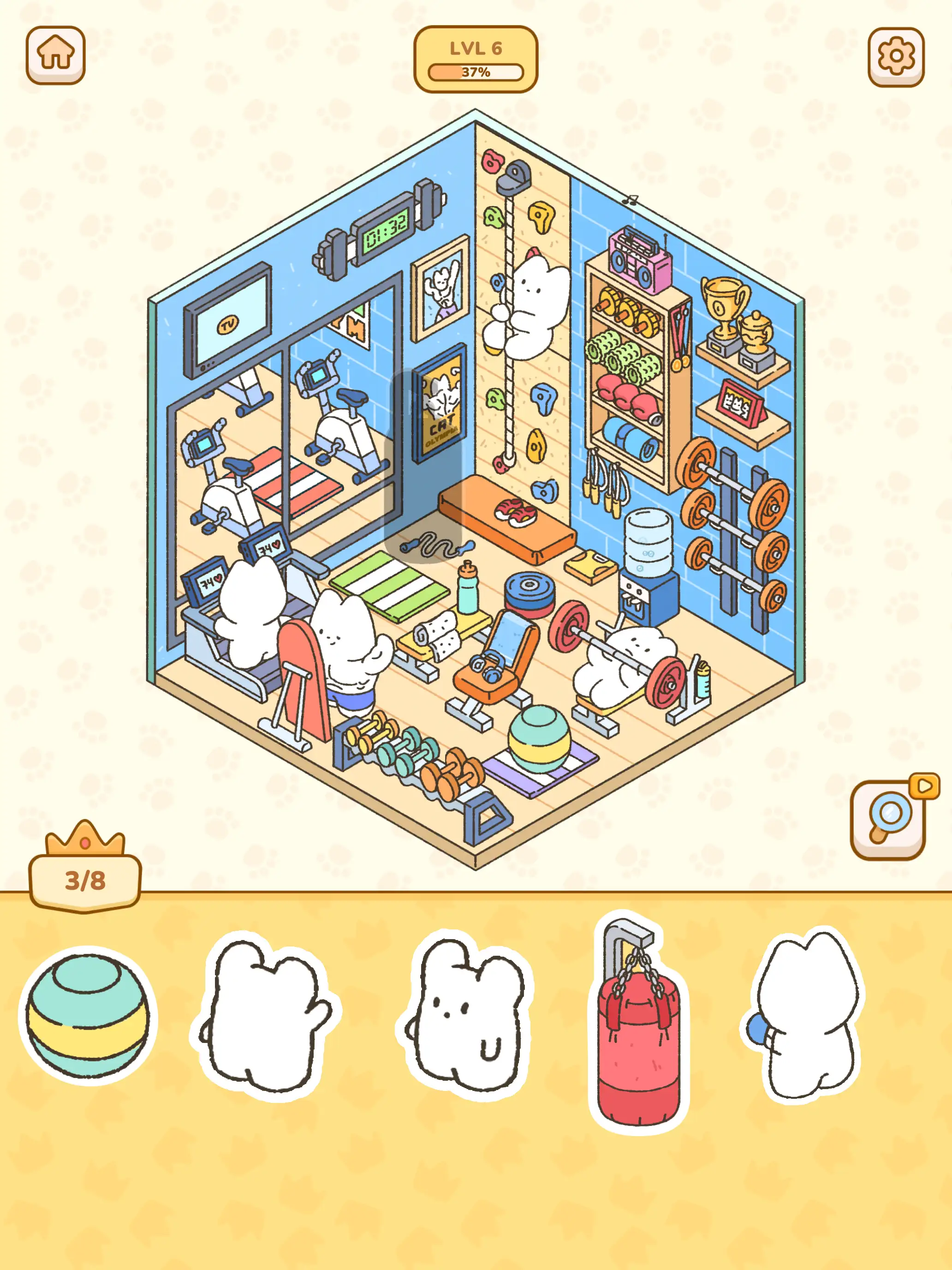 Various beautifully decorated rooms with cute animal stickers in My Sticker Room game